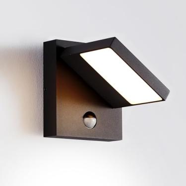 Imagem de Lustrlach Luminária de parede com sensor de movimento externo de LED para varanda moderna de alumínio com cabeça ajustável IP54 arandela à prova d'água para pátio jardim garagem, preto