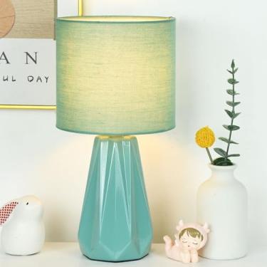Imagem de Lampwell Elisa Luminária de mesa verde pequena para sala de estar como luminária de mesa de cabeceira para quarto, luminária de mesa noturna infantil de cerâmica moderna, Φ16,1 × A 30,4 cm, lâmpada