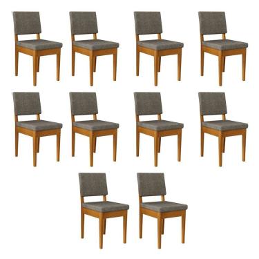 Imagem de Kit 10 Cadeiras 100% Madeira Maciça Encosto e Assento Estofado Miami Cerejeira/Café
