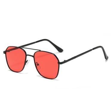 Imagem de Óculos de sol com armação de metal, óculos de sol fashion com proteção UV, lentes fashion, óculos de sol de metal, preto e vermelho, 141 mm