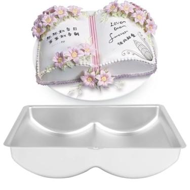 Imagem de Forma de bolo em forma de livro, molde de bolo 3D de liga de alumínio antiaderente, forma de bolo grande, forma de bolo para fazer bolo, 27 cm