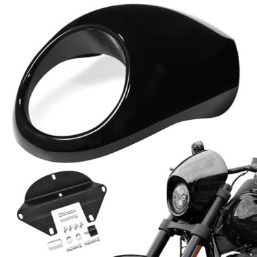 Imagem de Amazicha Máscara de carenagem de farol frontal Suporte de viseira de farol adequado para Harley Sportster XL 1973-posterior (preto brilhante)