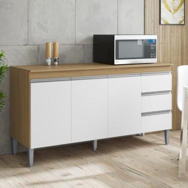 Imagem de Balcao De Cozinha Virginia 3pt 1,50m Amendoa Branco