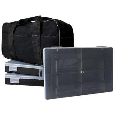 Imagem de Kit Bolsa Organizadora de Mão + 3 Separador Plástico com Divisórias e Tampa Pescaria Artesanato Costura Reforçada Leve Nü Bag