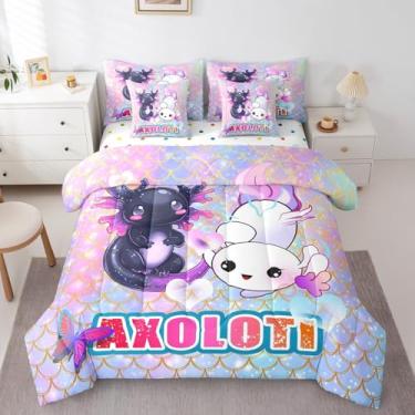 Imagem de Jogo de cama solteiro com estampa de borboletas roxas, estampa de sereia, para crianças, meninos, adolescentes e adolescentes, decoração de quarto geométrico, lençol de cima salamandra branca e preta