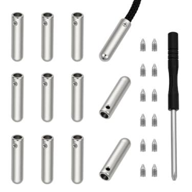 Imagem de NBEADS 12 conjuntos de pontas de cadarço com parafusos e chave de fenda, 0,4 cm platina cabeça redonda liga metal aglet sapato rendas tampas para reparo DIY e design, 2,5 x 0,6 cm