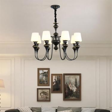 Imagem de Lâmpada Pingente Candelabro LED De Latão Com Estilo Luxuoso Americano E Retro: Design Criativo Para Sala De Estar, Restaurante, Quarto, Estudo, Villa, Hotel E Café (I Preto 8 luzes)