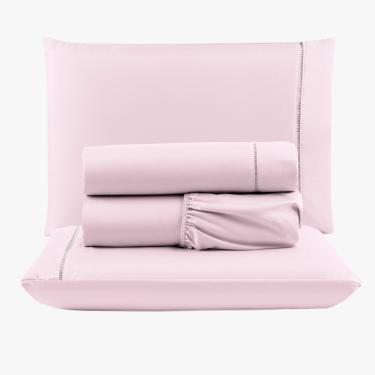 Imagem de Jogo de Lençol Peletizado 400 Fios Queen 4 Peças Barato - Casa - hotel - Pousada - Rosa