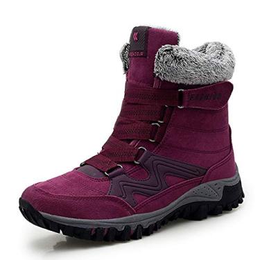 Imagem de Bigfanshu Botas de neve masculinas de inverno pretas para manter aquecidas, sapatos casuais para trabalho de inverno, tênis de couro, botas de cano alto, moda masculina, oxfords de cano médio, botas de caminhada sem cadarço e sem cadarço, Vermelho, 40 BR G