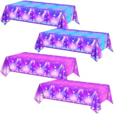 Imagem de AFZMON 4 peças de toalha de mesa de decoração de aniversário de caçadores de filmes Kpop Hunters, capas de mesa de plástico descartáveis com tema de música mágica, suprimentos de festa de feliz