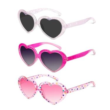 Imagem de QALLY Óculos De Sol Infantis Polarizados Em Formato Coração: Para Meninas Com Proteção Uv Crianças Pequenas, Pacote 3, 3 A 12 Anos