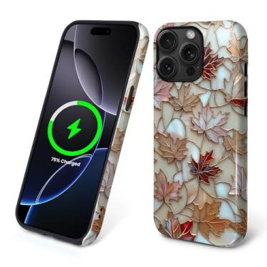 Imagem de Capa para iPhone 15 Pro [compatível com MagSafe], silicone macio brilhante + capa protetora 2 em 1 de policarbonato rígido antiarranhões à prova de choque para mulheres e homens - vitral de folha de