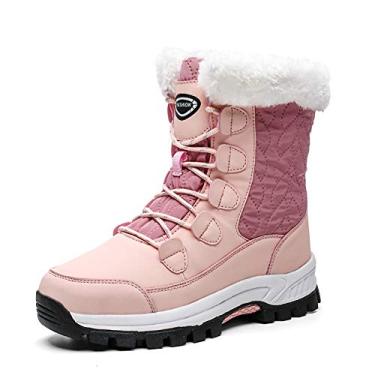 Imagem de Bigfanshu Bota feminina para neve ao ar livre caminhadas casual pele plus veludo, Rosa, 36 M EU