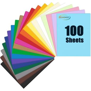 Imagem de GOHOHOF Papel cartão colorido 20 x 11 cartolina colorida 29,5 kg/180 g/m², papel cartolina 20 cores para álbuns, desenho, etiquetas de presente, convites (100 folhas)