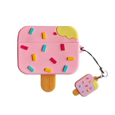Imagem de Capa compatível com Airpods Pro 3 2025, linda capa de desenho animado para Airpods Pro 3 geração com chaveiro, capa protetora de silicone à prova de choque para homens e mulheres (sorvete)