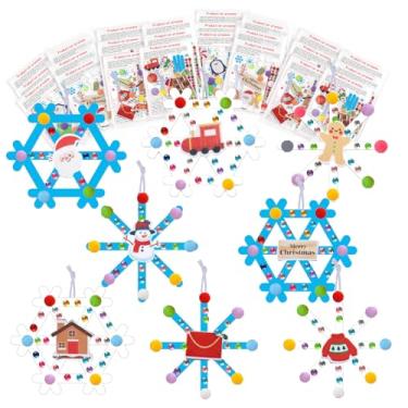 Imagem de kaixiaoru Conjunto de 16 kits de artesanato de Natal, palito de picolé de inverno, floco de neve, conjuntos de enfeites com adesivos de espuma para suprimentos de festa de Natal, atividades de férias