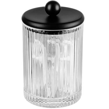 Imagem de SheeChung Dispensador de suporte Qtip 1 pacote, frascos de boticário de vidro com tampas, vasilhas de bancada para banheiro de hóspedes - Organizador de vaidade para algodão redondo/bolas/blocos