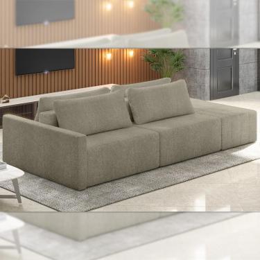Imagem de Sofá Ilha Modulado Milos 252cm Puff Lateral Bouclê Bege Escuro G33 - Gran Belo