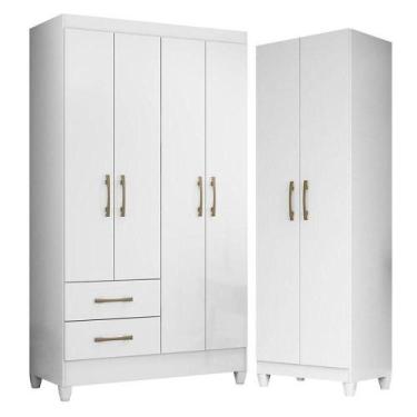 Imagem de Guarda Roupa Solteiro Chile E Armário Multiuso New Iris Branco Brilho-