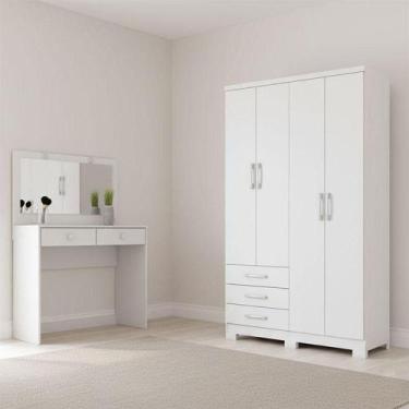 Imagem de Guarda Roupa Solteiro Caju 4 Portas E Penteadeira Daila Ambiente Com L