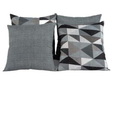 Imagem de Kit 4 Almofadas Decorativas 45x45cm com Enchimento de Espuma Soft Clean – Capas com Zíper e Design Moderno para Sofá e Cama(GEOMÉTRICO CINZA)