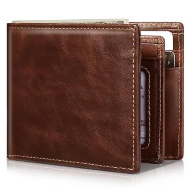 Imagem de Artpaxy Carteira masculina dobrável de couro legítimo com bloqueio RFID, Marrom, Retrô