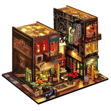 Imagem de Kit de modelos QATMMkt DIY Miniature House Book Nook Hotel com LED
