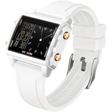 Imagem de Relógio digital masculino esportivo duplo à prova d'água, militar, ao ar livre, exclusivo, legal, grande, retangular, relógio de pulso com alarme, cronômetro, contagem regressiva, LED, luminoso, para