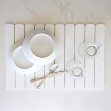 Imagem de Selegna Tapete de secagem de pratos dobrável de pedra de diatomita para balcão de cozinha, escorredor de pratos de pedra de terra de diatomácea de secagem rápida, dobrável, absorvente, grande sobre a