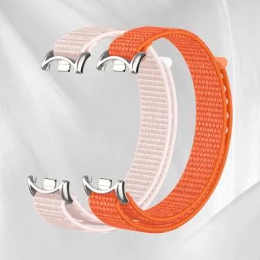 Imagem de Pulseira esportiva de nylon compatível com Xiaomi Smart Band 10/9/8 para mulheres e homens, pulseira de substituição macia e respirável, 2 peças (laranja + rosa pérola, para Xiaomi Mi Band 8/9/10)