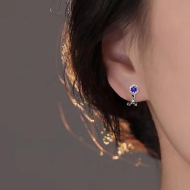 Imagem de Brincos de pressão para mulheres, pedra do mês de novembro, hipoalergênicos, não perfurados, sem dor, Medium, Cobre, Crie ametista