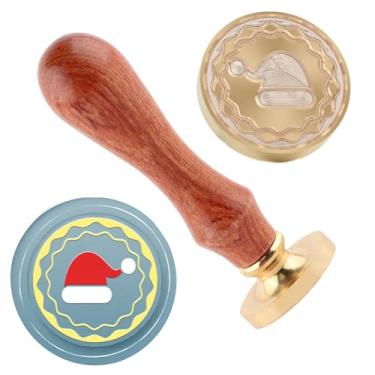 Imagem de Carimbo de lacre de cera de Natal chapéu de Papai Noel carimbo de latão e uma alça de madeira carimbos cabeça para cartões de natal convites de festa carta envelope cartões de felicitações presentes