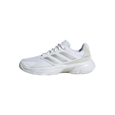 Imagem de adidas Tênis feminino Courtjam Control 3, Branco/Prata Metálico/Cinza, 6