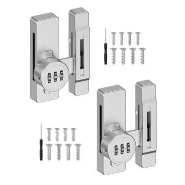 Imagem de MeBantoo Fechadura de porta de celeiro de 90/180 graus - Trava de segurança de combinação de 3 dígitos sem chave, trava de senha mecânica de liga de zinco para armário, armário de arquivos, porta