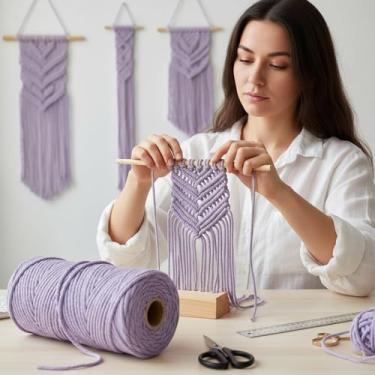 Imagem de Cordão de macramê 3 mm x 100 jardas corda de algodão colorido para pendurar na parede, decoração de casa, cabides de plantas (roxo claro)