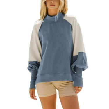 Imagem de Moletom feminino TAQCUX, gola redonda, manga longa, túnica azul claro