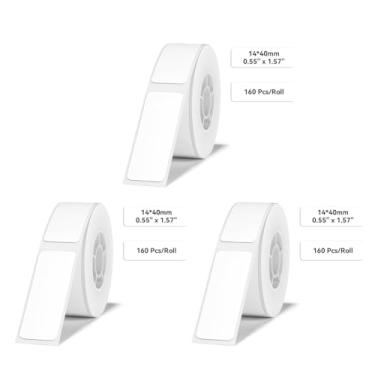 Imagem de Papel térmico para etiquetar 14 × 40 mm, 160 etiquetas/rolo branco, 3 pacotes, compatível com máquina de etiquetas D30