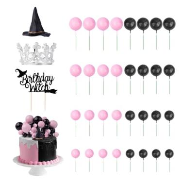 Imagem de 35 Pcs Wicked Party Decorations Supplies Witch Cake Topper Set with Crown Witch Hat Non Edible Cupcake Toppers for Pink and Green Birthday Decoration