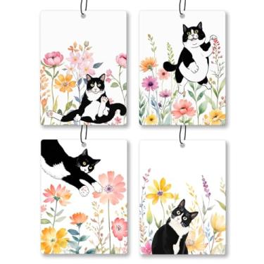 Imagem de Exqcom Purificador de ar floral para carro de gato smoking 4 peças, preto e branco, flores de gato penduradas, aromatizador de ar para mulheres, meninas, presentes, acessórios de carro perfumados de