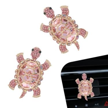 Imagem de CyperFair 2 peças clipe de ventilação de carro, 3D estéreo tartaruga marinha cintilante strass carro A/C clipe de decoração de saída, praia Havaí estilo tema ventilação acessório decorativo, brilho