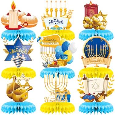 Imagem de LOONELO Happy Hanukkah Honeycomb Centerpieces, 9 Pcs Menorah Dreidel Chanukah Table Decorations Table Toppers, 3D Festival of Lights Party Decorations for Jewish Holiday Celebration Home Supplies