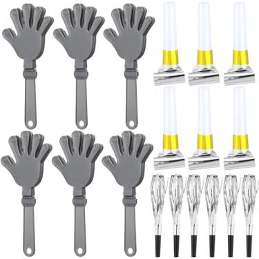 Imagem de 18 Pcs New Years Eve Party Noisemakers Supplies New Year Party Kit Includes 6 Hand Clappers 6 Plastic Blowers 6 Metallic Fringed Party Blowers for 2026 New Years Party Supplies (Silver)