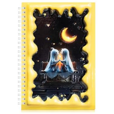 Imagem de omatek smart technologies Caderno espiral A5 com capa brilhante 3D – Caderno de capa dura fofo com 80 folhas – Caderno escolar para crianças, meninas e meninos – Moonlight Love
