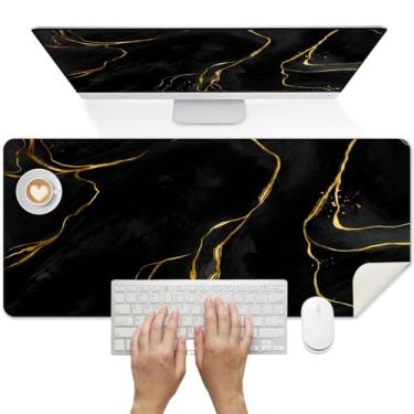 Imagem de Britimes Tapete de mesa de mármore dourado preto antiderrapante de couro PU grande teclado mouse pad acessórios de escritório para escritório, trabalho, decoração de casa (81,5 x 15,7 cm)