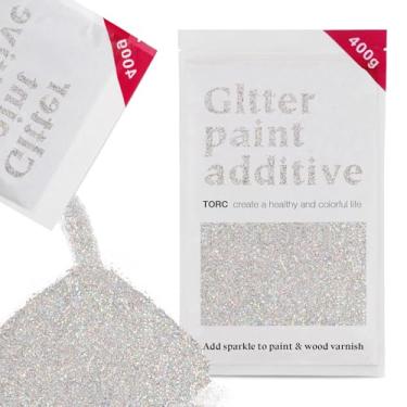 Imagem de TORC Aditivo de tinta holográfica com glitter prateado - pó de glitter de vários tamanhos para tinta acrílica, paredes, móveis de madeira e artesanato (400 g) - uso interior/exterior em todos os