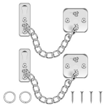 Imagem de LZVXTYM Cadeado de corrente de porta de 2 peças, travas de corrente de aço inoxidável para porta interna, protetor de trava de segurança com anel ajustável, ajuste universal para casa, hotel, quarto