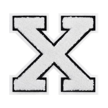 Imagem de 1 Patch de letra de chenille de ferro branco de 11,4 cm com borda preta – Remendos do alfabeto para roupas, jaquetas, mochilas, chapéus para decoração personalizada, nome personalizado e artesanato