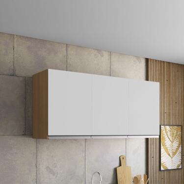 Imagem de Armário Aéreo P/ Cozinha Maya A03 120cm 3 Portas Cor Amêndoa/branco