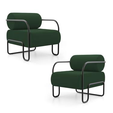 Imagem de Kit 02 Poltronas Decorativas Orgânica Living Miska Veludo Verde Escuro - Desk Design