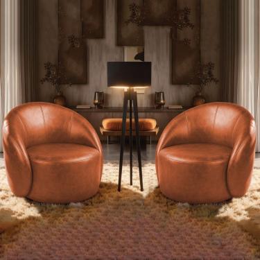 Imagem de Poltrona Decorativa Orgânica Giratória Kit 2 Lua Sintético Pu Nozes D03 - D'rossi